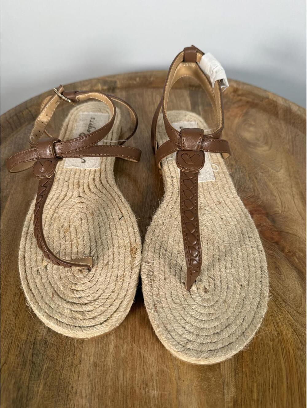 NWB Jack Rogers Evie Cognac Leather T-Strap Flat Sandals Women's Size 6 - Picture 2 of 7